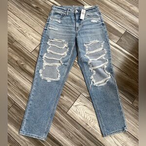 High rise destroy stretch mom Jean